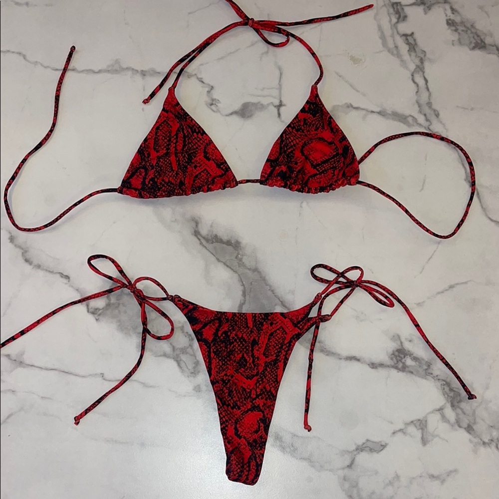 Red Snake Print Bikini Set